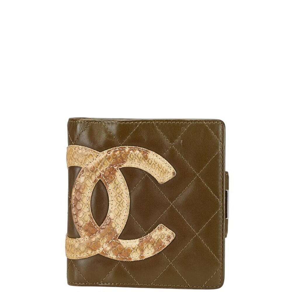 Chanel Cambon Coco Mark Python Bifold Wallet Khak… - image 1